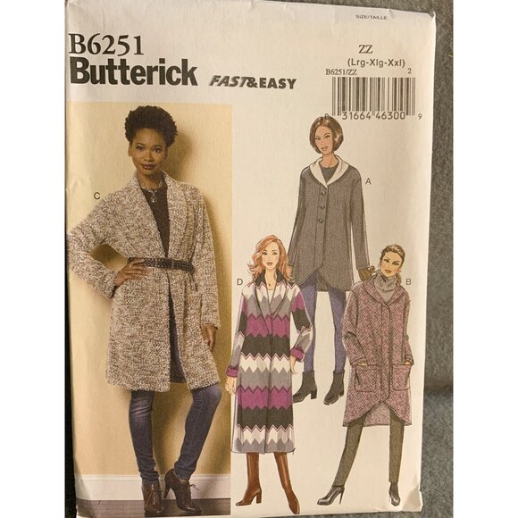 Butterick Misses Jacket Coat Sewing Pattern Sz L-XXL B6251 - Uncut - Picture 4 of 4